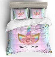 🦄 twin size unicorn bedding: charming eyelash floral printing duvet cover – perfect gift for girls logo