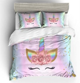 img 2 attached to 🦄 Twin Size Unicorn Bedding: Charming Eyelash Floral Printing Duvet Cover – Perfect Gift for Girls