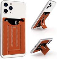 🧡 u-echo stick-on credit card holder with phone stand | leather adhesive wallet for most cell phones [orange] logo