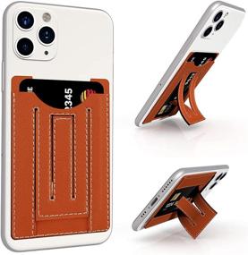 img 4 attached to 🧡 U-echo Stick-on Credit Card Holder with Phone Stand | Leather Adhesive Wallet for Most Cell Phones [Orange]