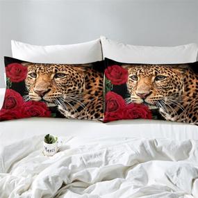 img 1 attached to 🌹 Erosebridal Red Rose Cheetah Bedding Set: Romantic Animal Theme Bedroom Decor for All Ages - Queen Size