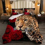 🌹 erosebridal red rose cheetah bedding set: romantic animal theme bedroom decor for all ages - queen size logo