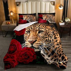 img 4 attached to 🌹 Erosebridal Red Rose Cheetah Bedding Set: Romantic Animal Theme Bedroom Decor for All Ages - Queen Size