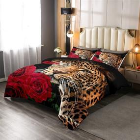 img 3 attached to 🌹 Erosebridal Red Rose Cheetah Bedding Set: Romantic Animal Theme Bedroom Decor for All Ages - Queen Size