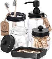 🏡 rustic farmhouse mason jar bathroom set - soap dispenser, 2 apothecary jars, toothbrush holder & soap dish- black logo