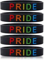 5-pack lgbt pride silicone rubber wristbands - gay & lesbian rainbow bracelets with pride text for pride parade celebration logo