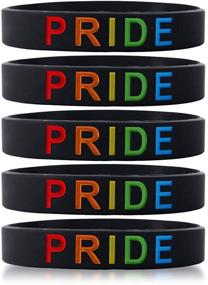 img 4 attached to 5-Pack LGBT Pride Silicone Rubber Wristbands - Gay & Lesbian Rainbow Bracelets with Pride Text for Pride Parade Celebration