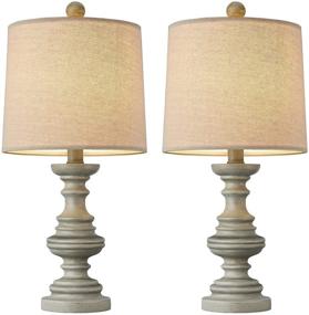 img 2 attached to 🏡 Set of 2 PoKat 19.25-Inch Traditional Table Lamps for Living Room Bedroom - Farmhouse Bedside Nightstand Lamp, Rustic Gray Resin Table Lamps