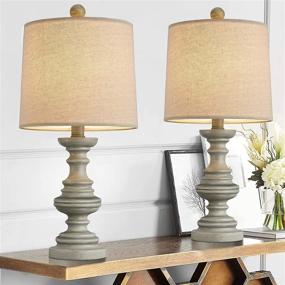 img 4 attached to 🏡 Set of 2 PoKat 19.25-Inch Traditional Table Lamps for Living Room Bedroom - Farmhouse Bedside Nightstand Lamp, Rustic Gray Resin Table Lamps