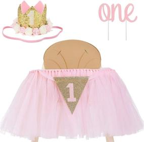 img 4 attached to 👑 Пышная юбка и корона High Chair Tutu Skirt и No.1 - декорация на первый день рождения для девочек - украшения для торжественного стола и принцессской вечеринки - баннер на первый день рождения, принцессская корона и топпер торта с цифрой «1» в розовом и золотом цветах для малышки