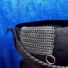 img 2 attached to MythTrojan Chainmail Cast Iron Scrubber for Lodge Cast Iron Skillet, Griddle, Wok, Cook Pot - 20 x 20 cm: Maintenance and Cleaning Solution