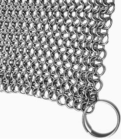 img 4 attached to MythTrojan Chainmail Cast Iron Scrubber for Lodge Cast Iron Skillet, Griddle, Wok, Cook Pot - 20 x 20 cm: Maintenance and Cleaning Solution