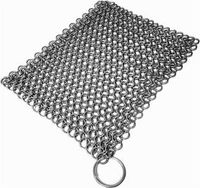 img 1 attached to MythTrojan Chainmail Cast Iron Scrubber for Lodge Cast Iron Skillet, Griddle, Wok, Cook Pot - 20 x 20 cm: Maintenance and Cleaning Solution