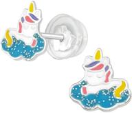 hypoallergenic sterling silver sleeping unicorn stud earrings for girls and women by aube jewelry - silicone coated push backs included logo