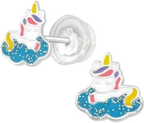 img 4 attached to Hypoallergenic Sterling Silver Sleeping Unicorn Stud Earrings for Girls and Women by AUBE JEWELRY - Silicone Coated Push Backs Included