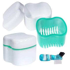img 4 attached to Scotte Denture Storage Case with Denture Brush - Denture Box, Retainer & Denture Holder Container - Dentures Cups Bath for Travel - Retainer Cleaning Case (Green)