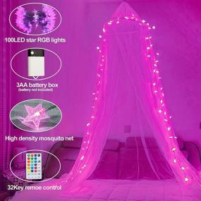 img 1 attached to White Bed Canopy with Multicolor Star String Lights - Princess Canopy Bed Curtains for Girls - Twin Full Queen King Size Bed Netting Canopy