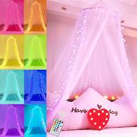 white bed canopy with multicolor star string lights - princess canopy bed curtains for girls - twin full queen king size bed netting canopy logo