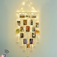 hanging photo display wall decor - macrame wall hanging boho room decor, picture frames collage board with remote light and 30 clips: perfect christmas teen girl gifts, bedroom college apartment decor (ivory) logo