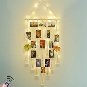 img 4 attached to Hanging Photo Display Wall Decor - Macrame Wall Hanging Boho Room Decor, Picture Frames Collage Board with Remote Light and 30 Clips: Perfect Christmas Teen Girl Gifts, Bedroom College Apartment Decor (Ivory)