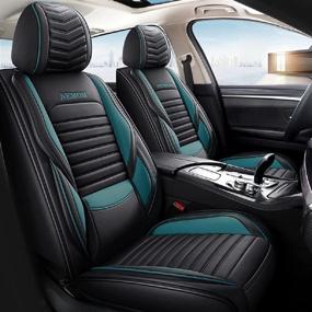 img 3 attached to 🚗 YOYOMAN 04 Leather Car Seat Cover: Waterproof Synthetic Leather Cushion with Lumbar Support - Front and Back Fit for Sedan SUV Truck Hatchback (Black & Green)