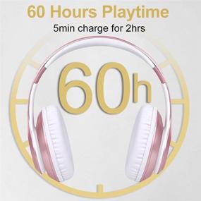 img 2 attached to 🎧 Over-Ear 9S Bluetooth Headphones, [60 Hours Playtime] Hi-Fi Stereo Sound, Foldable Headphones with Volume Control, Built-in Mic, 6 EQ Modes, Soft Memory Earmuffs for Phone/PC (Rose Gold)