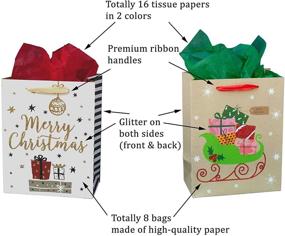 img 2 attached to Viigift 24-Piece Premium Christmas Bags with Glitter Package - Includes 8 Bags and 16 Tissue Papers