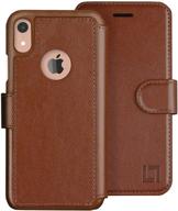 📱 lupa iphone xr wallet case: durable, slim, lightweight with classic design, ultra-strong magnetic closure – caramel brown faux leather logo