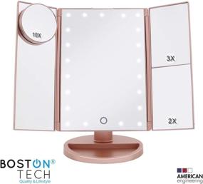 img 1 attached to 🌟 Boston Tech BE-104: Premium Threefold Makeup Mirror with Adjustable Light and 24 LED Lights. Rose Gold Countertop Cosmetic Mirror with Foldable Body and 4 Magnifying Mirrors (1x, 2X, 3X, and 10X)