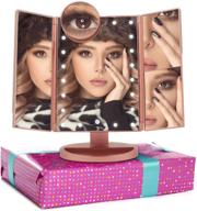 🌟 boston tech be-104: premium threefold makeup mirror with adjustable light and 24 led lights. rose gold countertop cosmetic mirror with foldable body and 4 magnifying mirrors (1x, 2x, 3x, and 10x) logo