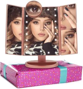 img 4 attached to 🌟 Boston Tech BE-104: Premium Threefold Makeup Mirror with Adjustable Light and 24 LED Lights. Rose Gold Countertop Cosmetic Mirror with Foldable Body and 4 Magnifying Mirrors (1x, 2X, 3X, and 10X)