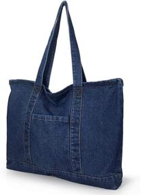 img 3 attached to 👜 Hoxis Soft Denim Tote: Stylish Unisex Shopper Shoulder Handbag in Lightweight Design