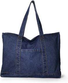 img 4 attached to 👜 Hoxis Soft Denim Tote: Stylish Unisex Shopper Shoulder Handbag in Lightweight Design