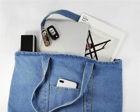 img 1 attached to 👜 Hoxis Soft Denim Tote: Stylish Unisex Shopper Shoulder Handbag in Lightweight Design