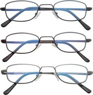 👓 portable pocket metal reading glasses – blue light blocking, full frame computer reader with spring hinge, anti-glare filter eyeglass logo