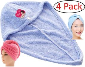 img 3 attached to 👑 SimplePro Hair Drying Towels Wrap: Buttoned Head Wrap Towel in Blue, Purple, Yellow, and Red - Pack of 4