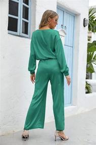 img 3 attached to PRETTYGARDEN Women's V Neck Satin 2-Piece Outfit with Long Sleeves, Side Slit Long Pants, Lounge PJ Tracksuit Set