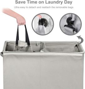 img 2 attached to Sturdy Double Laundry Hamper with Lid & Removable Bags - 2 Large Dividers for Dirty Clothes in Bedroom, Laundry Room, Bathroom, Closet, College - Grey