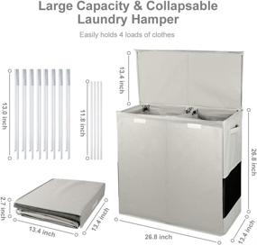 img 3 attached to Sturdy Double Laundry Hamper with Lid & Removable Bags - 2 Large Dividers for Dirty Clothes in Bedroom, Laundry Room, Bathroom, Closet, College - Grey