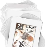 🖼️ mat board center acid-free pre-cut 16x20 picture mat set - white (25-pack) with 11x14 white core bevel cut mattes, backers, and clear bags logo