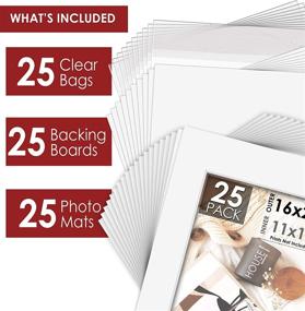 img 2 attached to 🖼️ Mat Board Center Acid-Free Pre-Cut 16x20 Picture Mat Set - White (25-Pack) with 11x14 White Core Bevel Cut Mattes, Backers, and Clear Bags