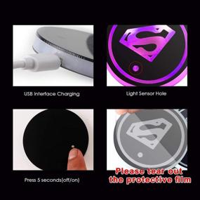img 1 attached to 🚗 GILETTOR US 2 шт. Светодиодные подсветки для автомобильного держателя для чашек с изображением Супермена: мат USB-подзарядки с изменяемым цветом для декоративной лампы в интерьере.