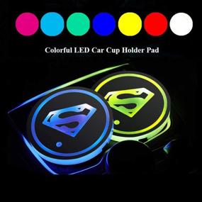 img 4 attached to 🚗 GILETTOR US 2 шт. Светодиодные подсветки для автомобильного держателя для чашек с изображением Супермена: мат USB-подзарядки с изменяемым цветом для декоративной лампы в интерьере.