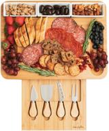 versatile and elegant charcuterie board set - large bamboo cheese board and knife set for exquisite cheese, meat, and more logo