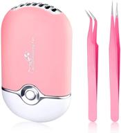 💕 rechargeable usb handheld eyelash fan dryer - portable mini fan for eyelash extensions with 2 straight and curved tweezers - pink logo