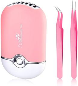 img 4 attached to 💕 Rechargeable USB Handheld Eyelash Fan Dryer - Portable Mini Fan for Eyelash Extensions with 2 Straight and Curved Tweezers - Pink