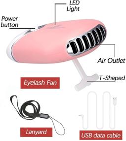 img 3 attached to 💕 Rechargeable USB Handheld Eyelash Fan Dryer - Portable Mini Fan for Eyelash Extensions with 2 Straight and Curved Tweezers - Pink