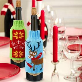 img 2 attached to 🎅 Boao 6 Sets Christmas Wine Bottle Covers | Knit Sweater Wine Bottle Dresses | Santa, Reindeer, Snowman Wine Bottle Covers for Christmas Decor | Sweater Party Decorations (Style 4)