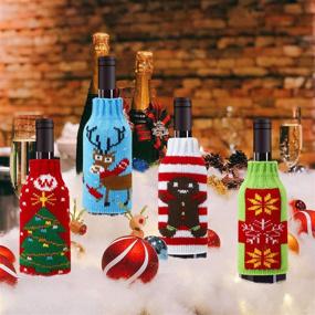 img 1 attached to 🎅 Boao 6 Sets Christmas Wine Bottle Covers | Knit Sweater Wine Bottle Dresses | Santa, Reindeer, Snowman Wine Bottle Covers for Christmas Decor | Sweater Party Decorations (Style 4)