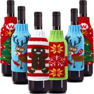 🎅 boao 6 sets christmas wine bottle covers | knit sweater wine bottle dresses | santa, reindeer, snowman wine bottle covers for christmas decor | sweater party decorations (style 4) логотип